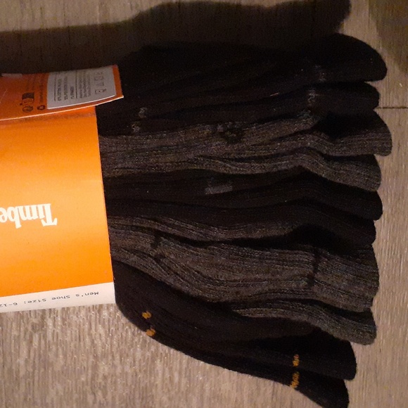 NWT 6 Pack - Timberland Cushioned Crew Socks - 6 -12 - 3 Black/3 Gray - Picture 3 of 6